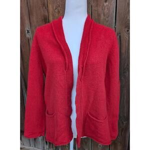 J Jill Women's Size L Red Merino Wool Shawl Collar Open Cardigan Sweater
